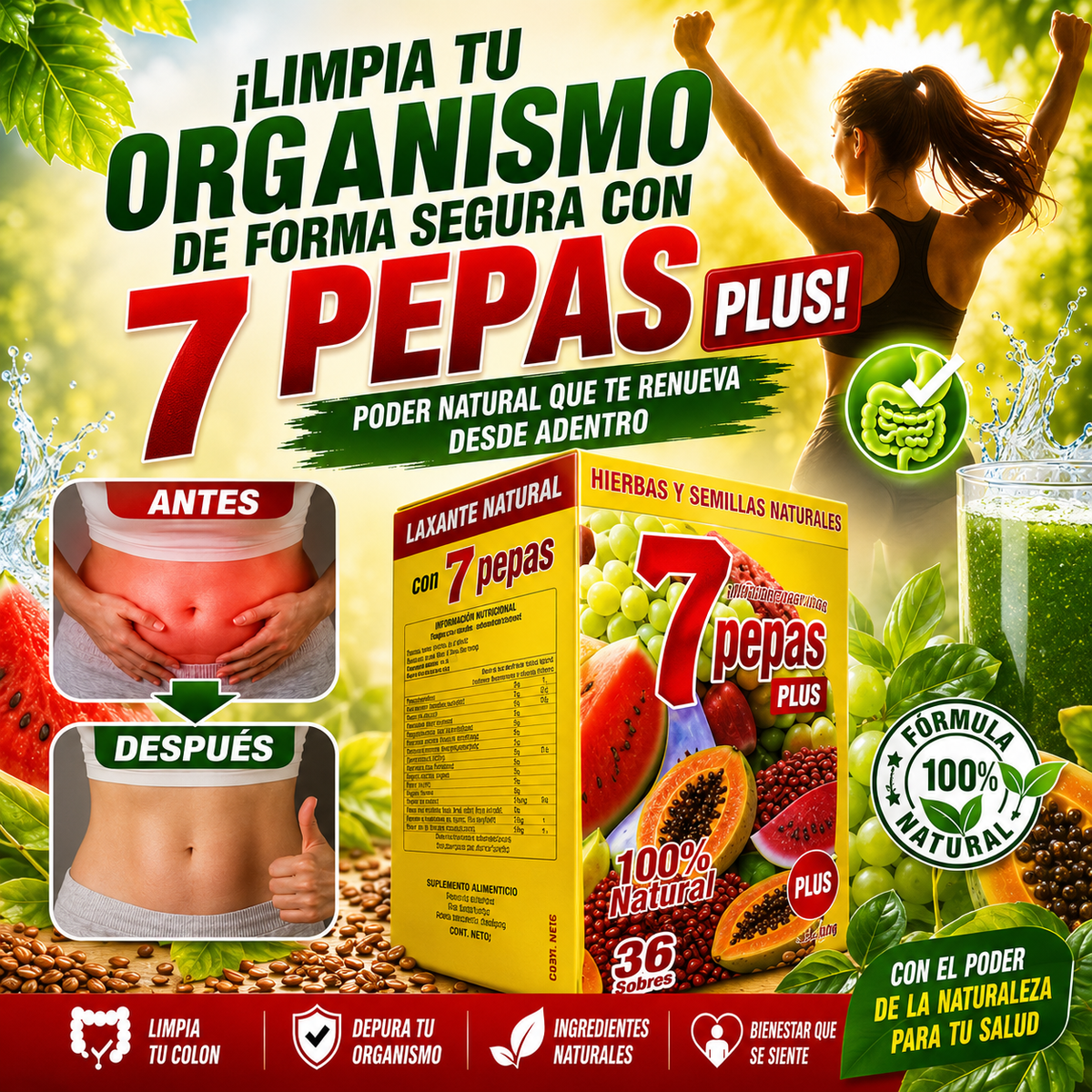 7 Pepas Plus | Fórmula Natural para Limpieza y Bienestar Intestinal