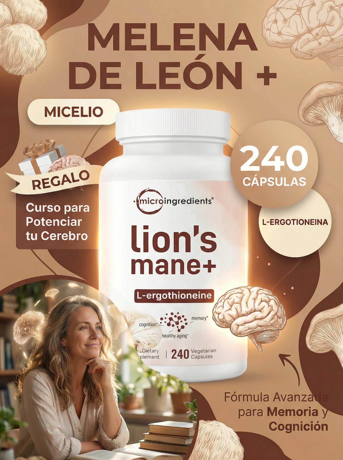 Lion’s Mane + L-Ergothioneine – Apoyo Cerebral, Energético e Inmunológico