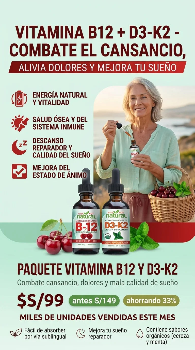 Vitamina B12 + D3-K2 - Combate el Cansancio, Alivia Dolores y Mejora tu Sueño