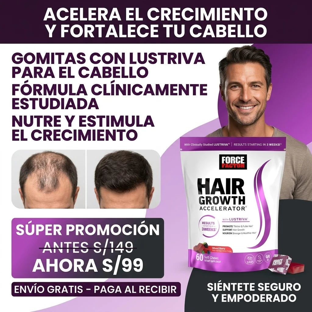 Gomitas Force Factor – Fórmula con Lustriva y Biotina que Fortalece, Nutre y Estimula el Crecimiento en Mujeres y Hombres