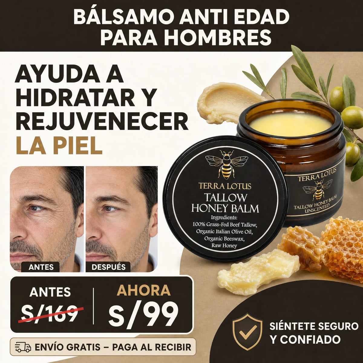 Terra Lotus Balm – Bálsamo Anti Edad para Hombres, Ayuda a Hidratar y Rejuvenecer la Piel