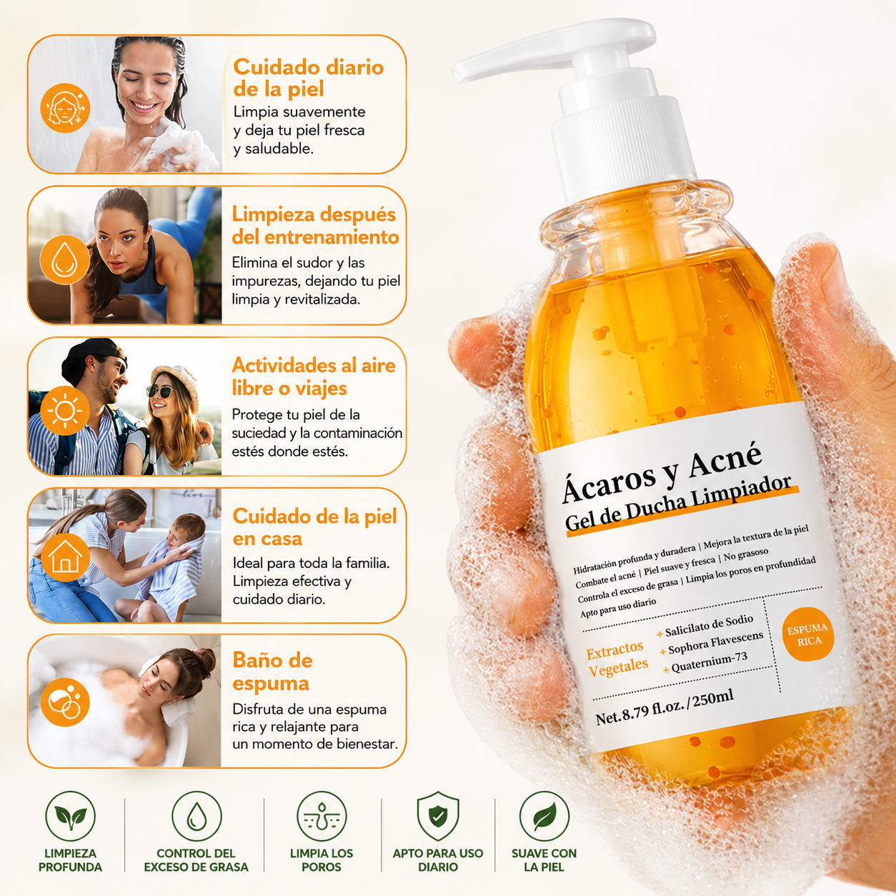 Gel de ducha limpiador antimanchas y antiacné – Hidratación profunda 250 ml
