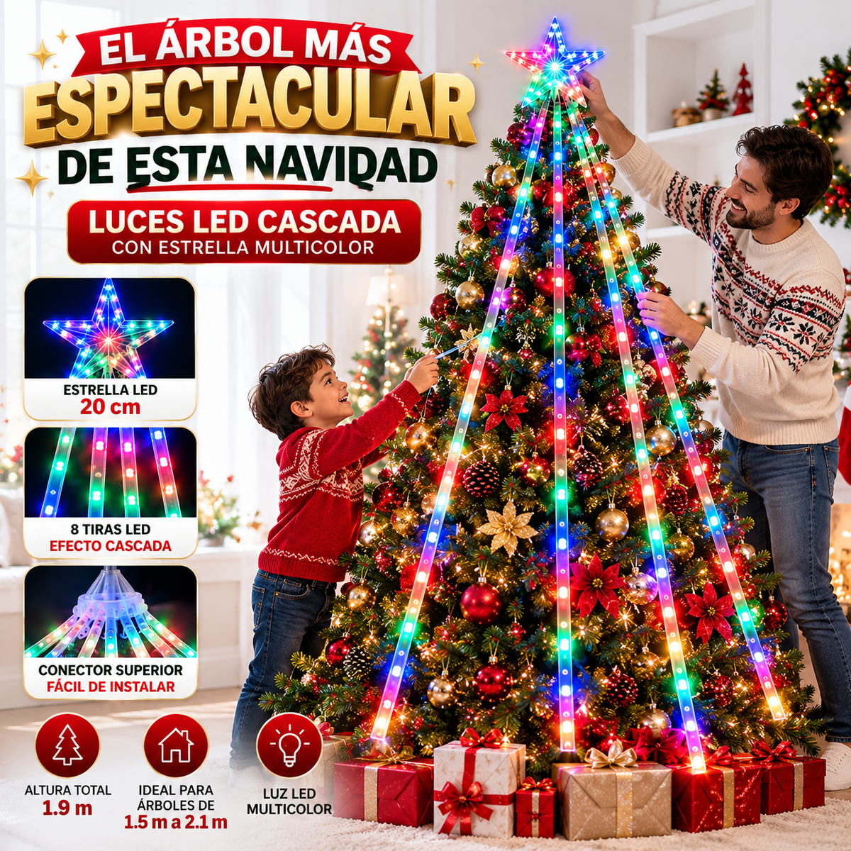 Luces Navideñas LED Cascada Para Árbol ¡Transforma Tu Navidad!