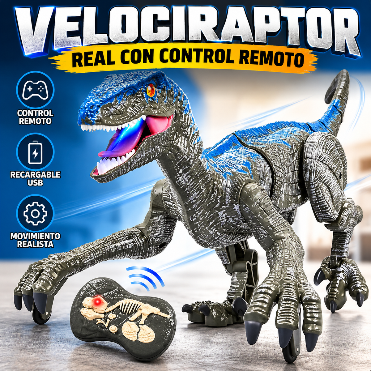 Dino velociraptor— Dinosaurio con Control Remoto y Movimiento Realista