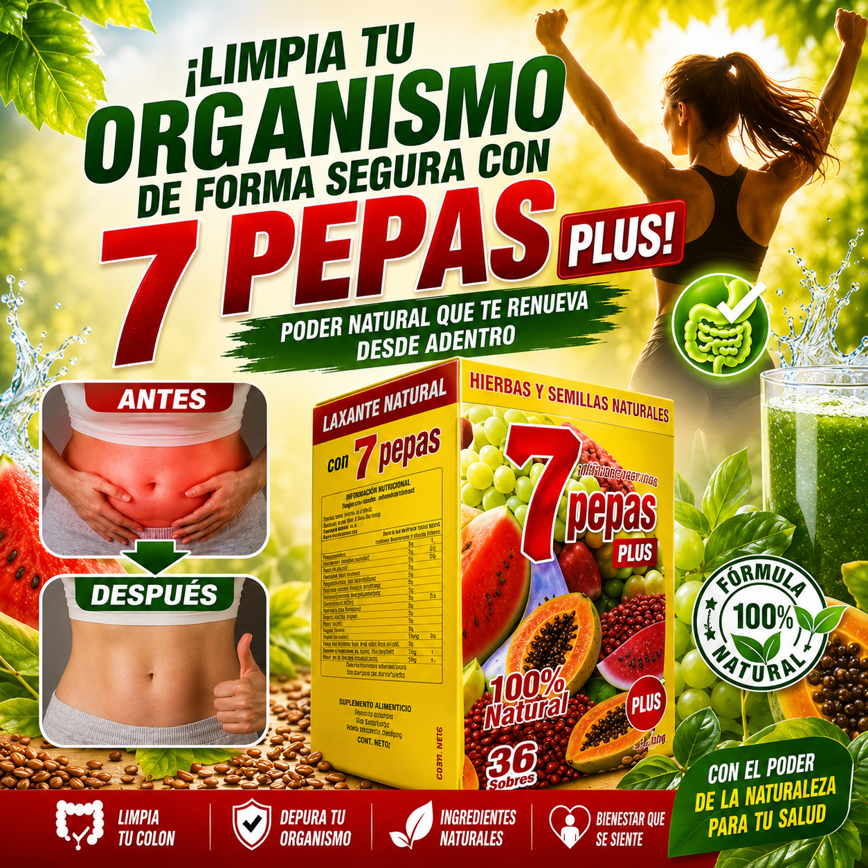 7 Pepas Plus | Fórmula Natural para Limpieza y Bienestar Intestinal