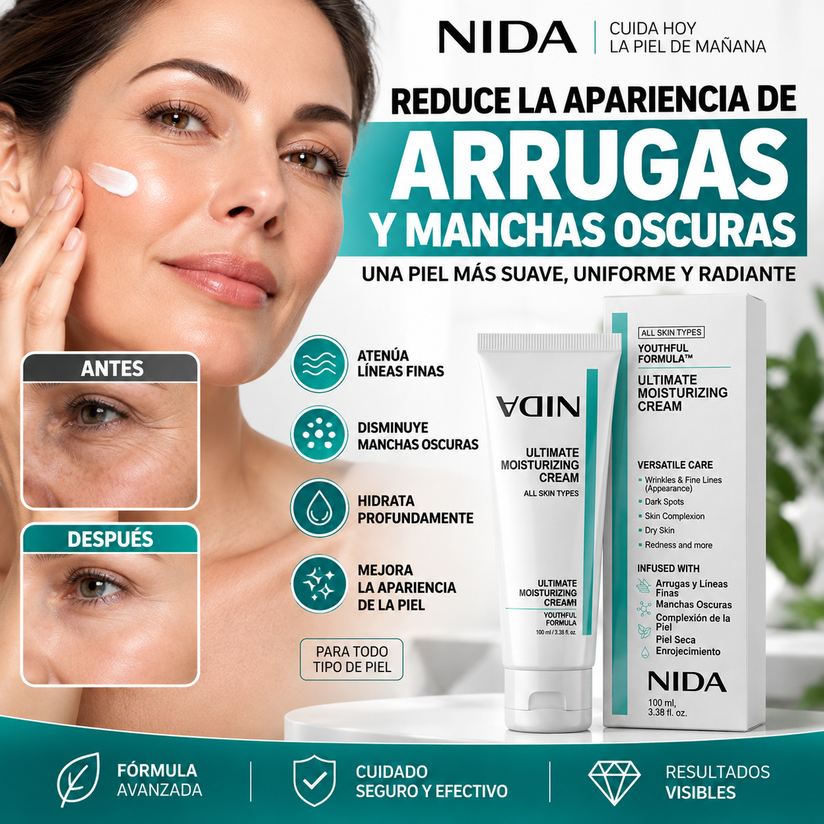 Crema Facial NIDA Antiedad | Antiarrugas Arrugas y  Manchas Oscuras