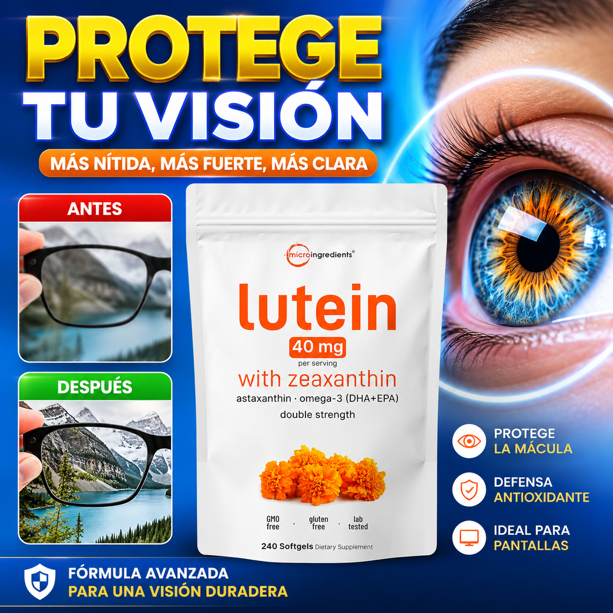 Lutein 40 mg + Zeaxantina | Fórmula Avanzada para la Salud Visual