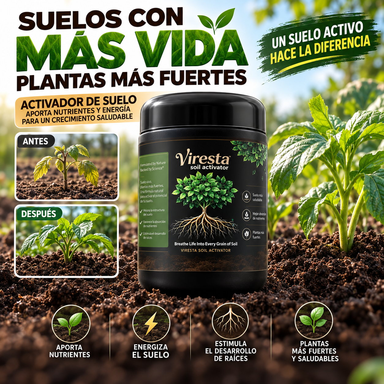 Viresta Activador de Suelo – Nutre y Energiza tus Plantas desde la Raíz