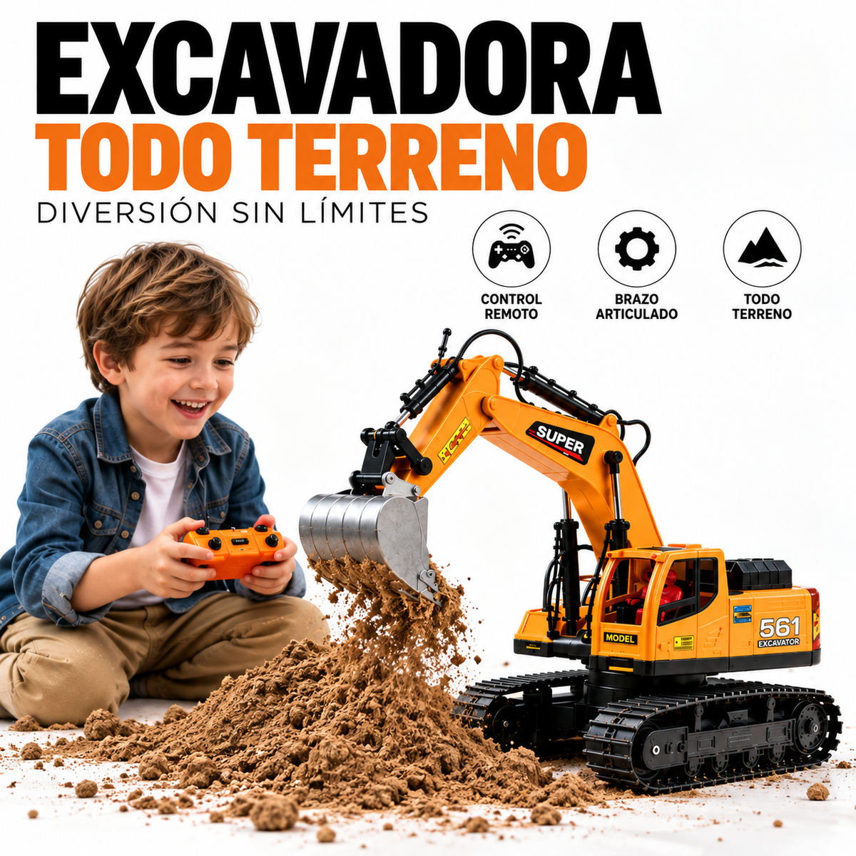 Excavadora RC | Juguete con Control Remoto para Niños