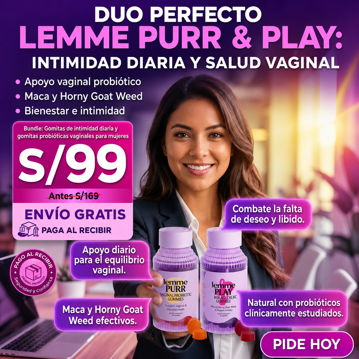 Lemme Purr & Play Bundle - Gomitas de intimidad diaria y gomitas probióticas vaginales para mujeres