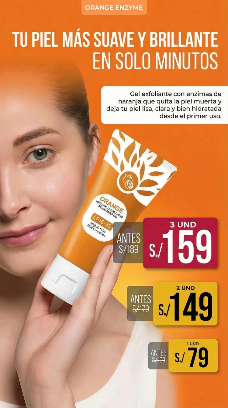 Gel exfoliante naranja para la piel del rostro, cuerpo,