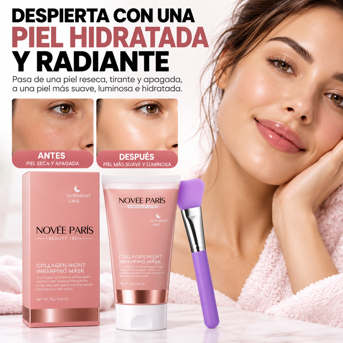 NOVÉE PARIS / Mascarilla Nocturna De Colágeno Para Una Piel Hidratada, Suave Y Radiante