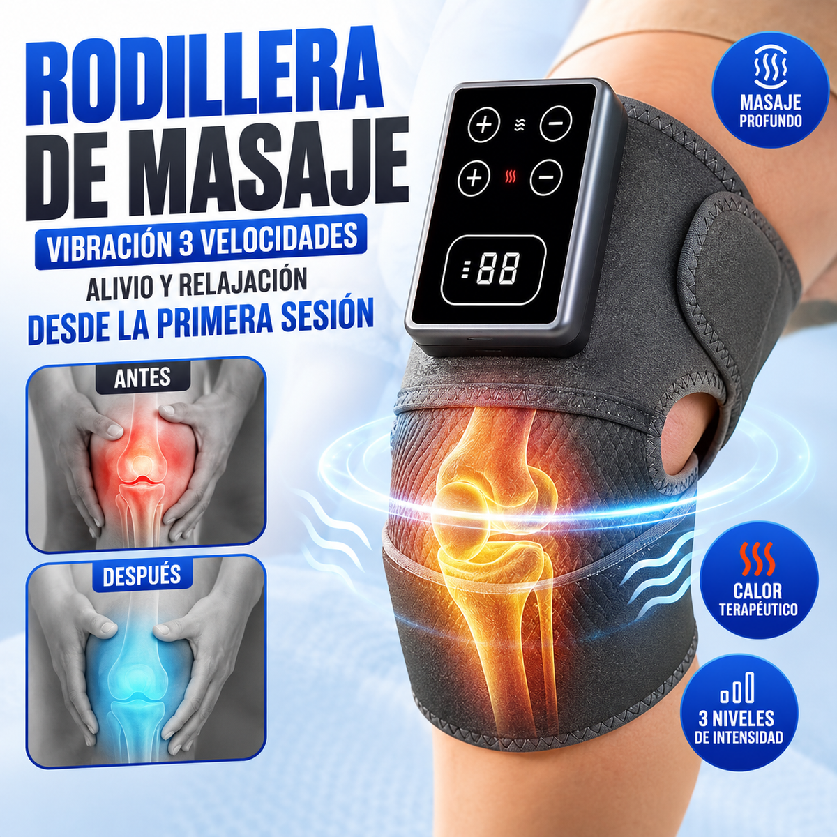 Rodillera Masajeadora 3 en 1 | Masaje, Calor y Vibración