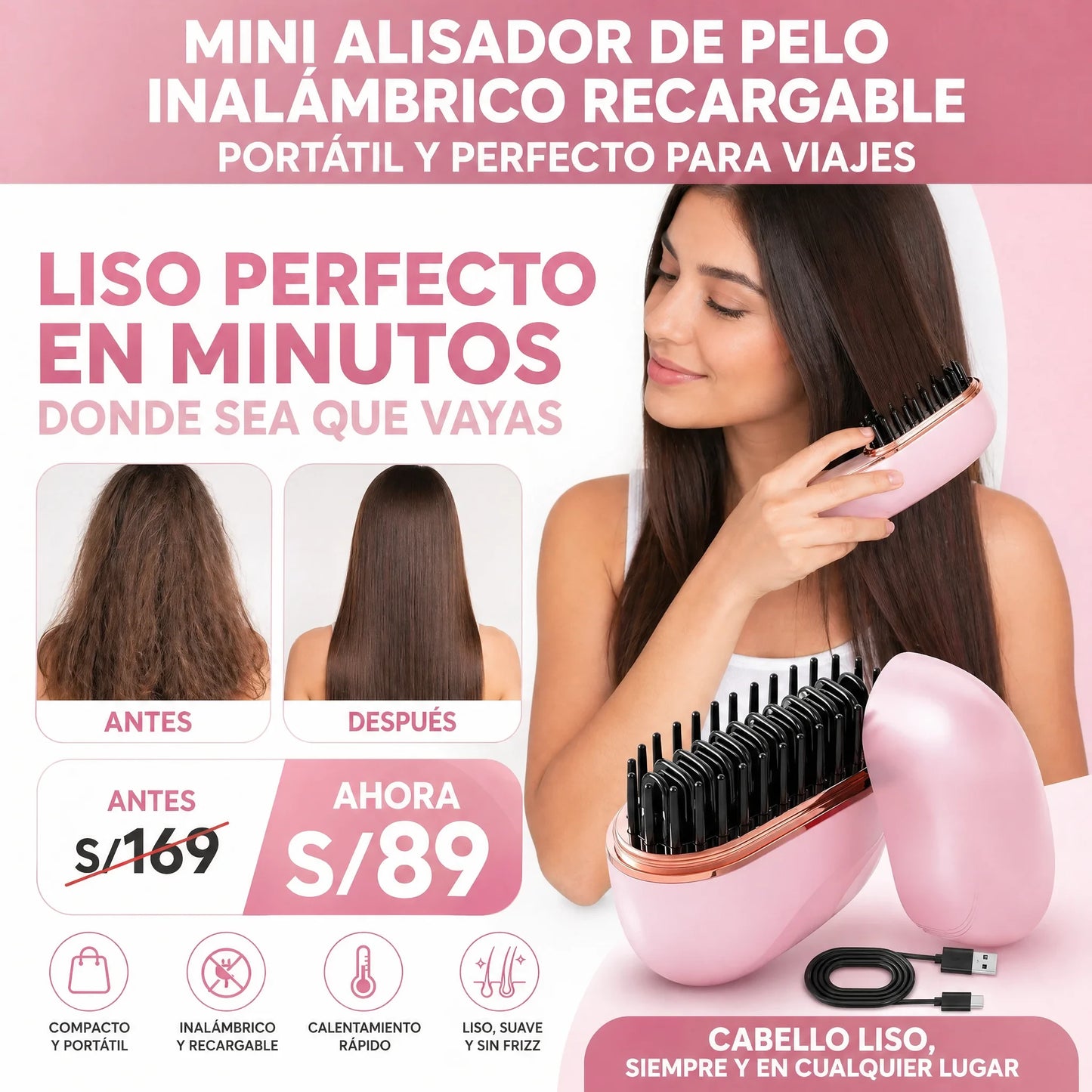 Mini Alisador de Pelo Inalámbrico Recargable – Portátil y Perfecto para Viajes