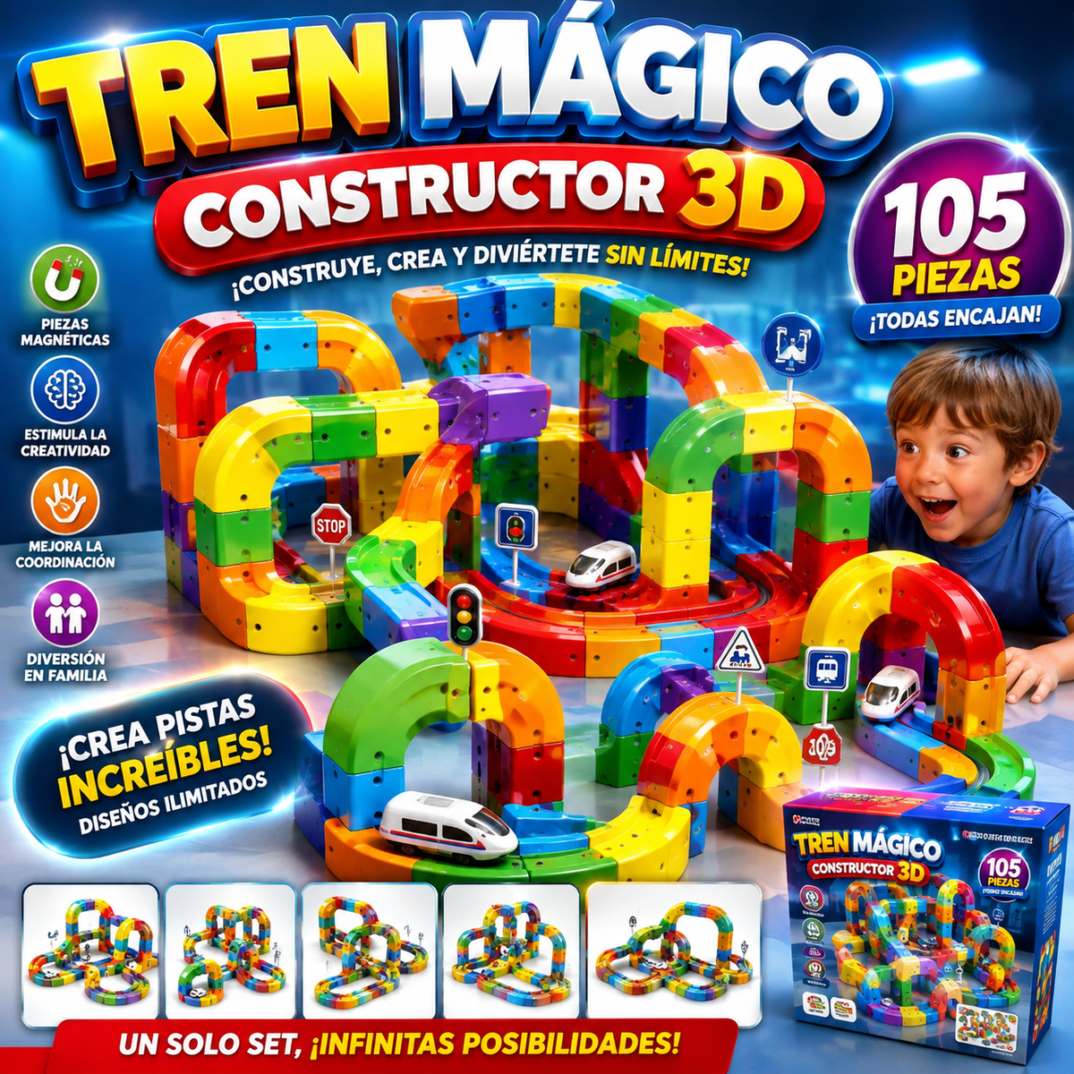Tren Mágico Constructor 3D – El Juguete Educativo Más Divertido del Día del Niño