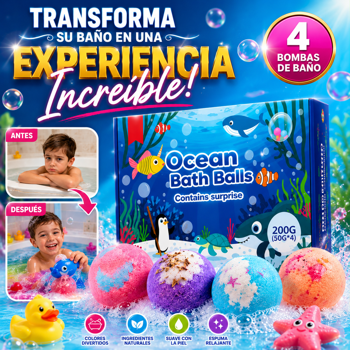 set de 4 bombas de baño aromáticas