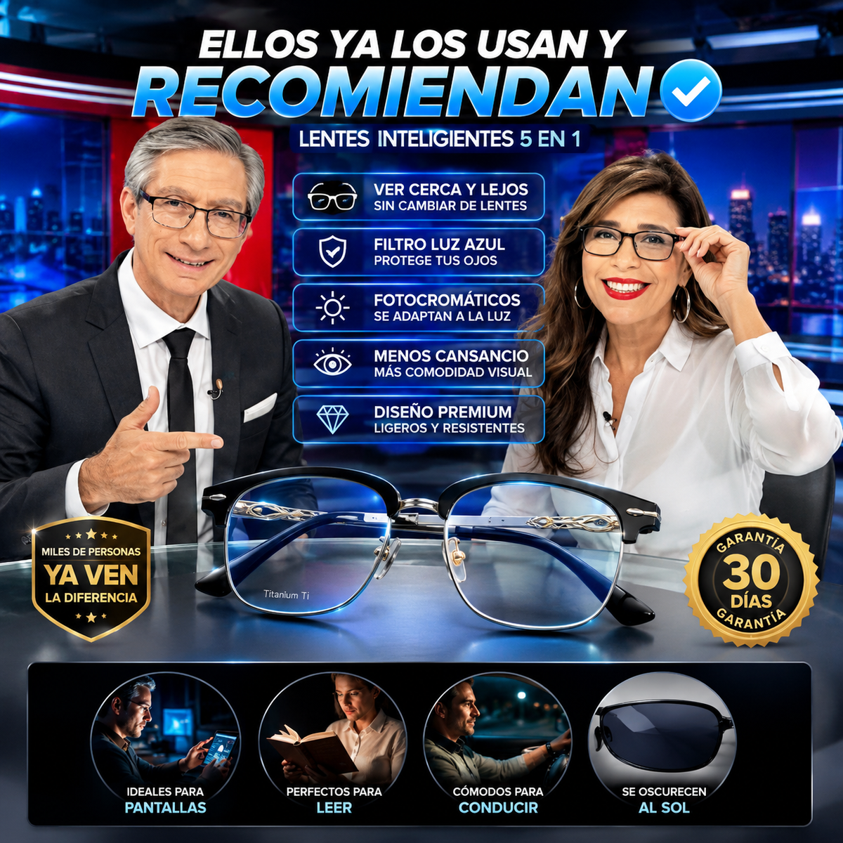 Lentes Fotocromáticos Multifuncionales con Protección de Luz Azul