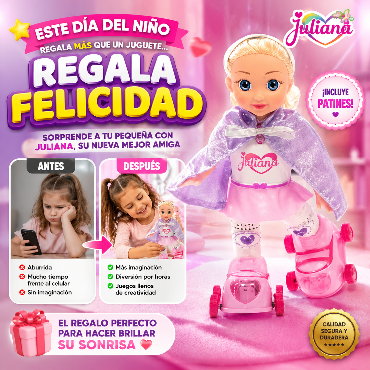muñeca infantil Juliana con patines.